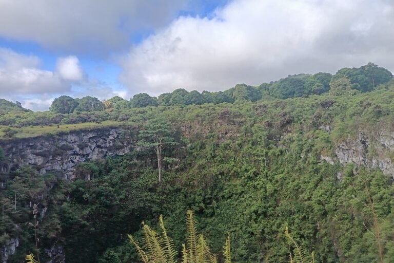 One of the Twin Craters in the green highlands of Santa Cruz